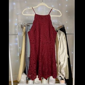 Maroon/Red Mini Flowy Lace Dress